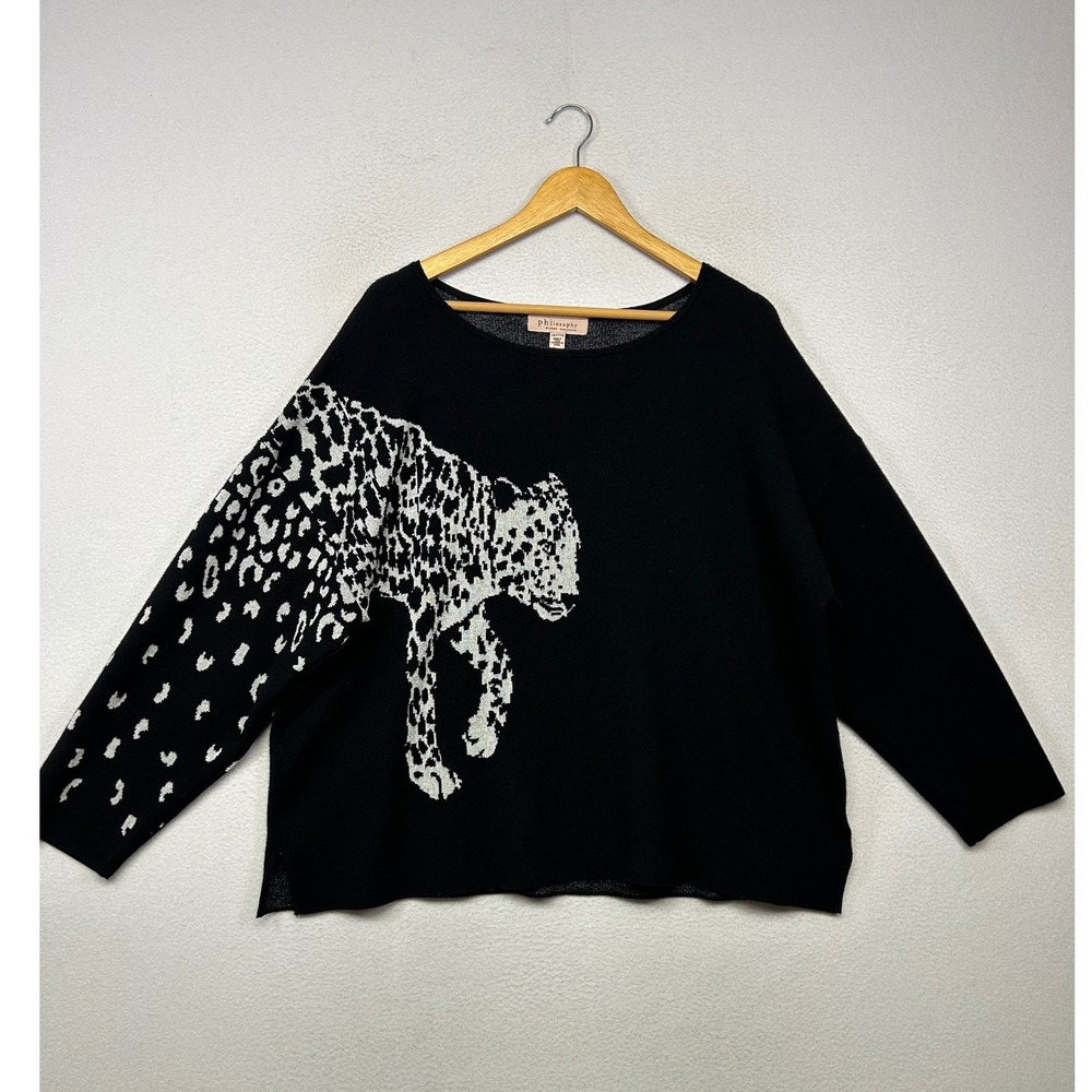 Animal Print Safari Philosophy Republic Clothing Womens 3X Black Leopard Sweater